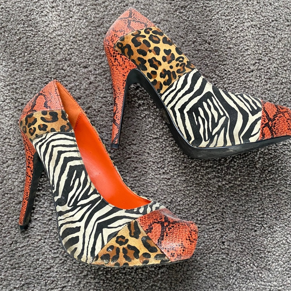 Orange and print heels